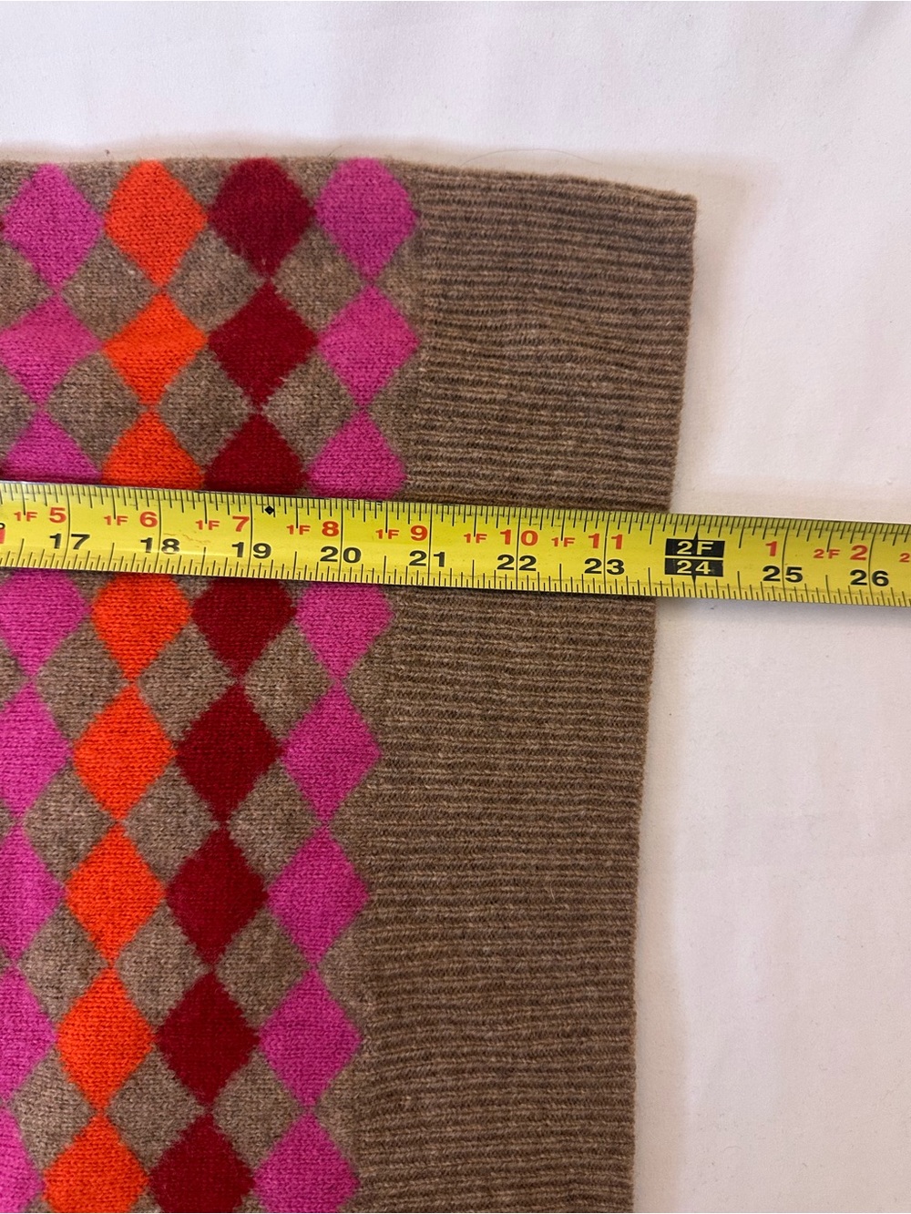 J. Crew Brown Argyle Crewneck Sweater with Pink & Orange Accents - Picture 6 of 6